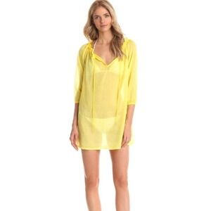 Sophia BY VIX Cover Up Womens Medium Yellow Voile Cotton Gauze Tunic Swim Beach